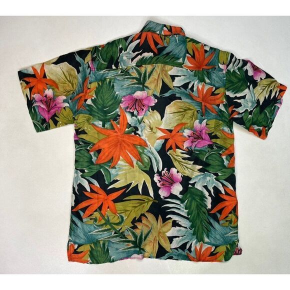 Stock Options Floral All Over Print Silk Shirt Men Large Short Sleeve - Picture 3 of 6